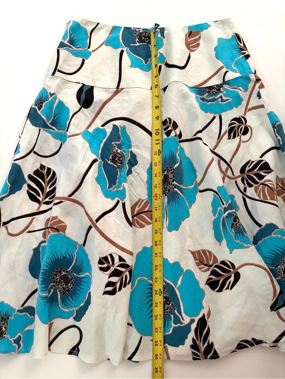 Polvere Pure Linen Italy Floral Flared Open Front Skirt White Blue size Large - Picture 12 of 16